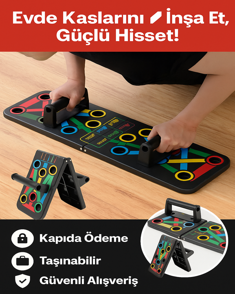 Kas Depom® Katlanabilir 20'si 1 Arada Şınav Tahtası | Çok Fonksiyonlu Fitness Kondisyon Aleti