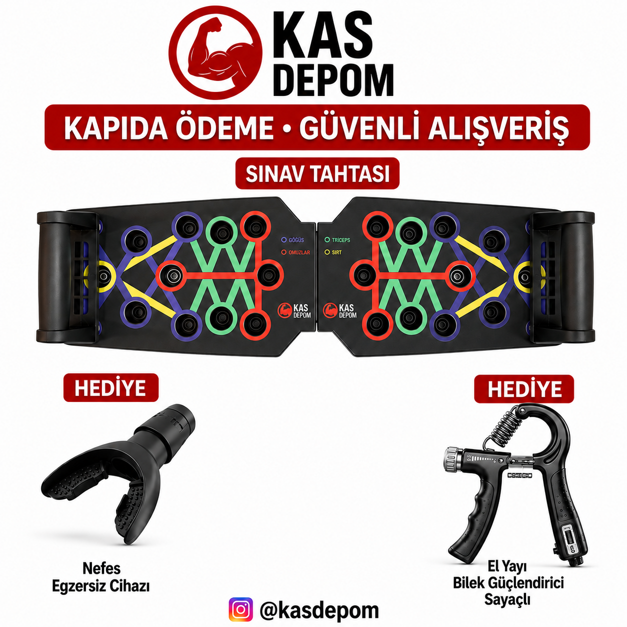 Kas Depom® Katlanabilir  Şınav Tahtası (2 Ürün Hediyeli!)