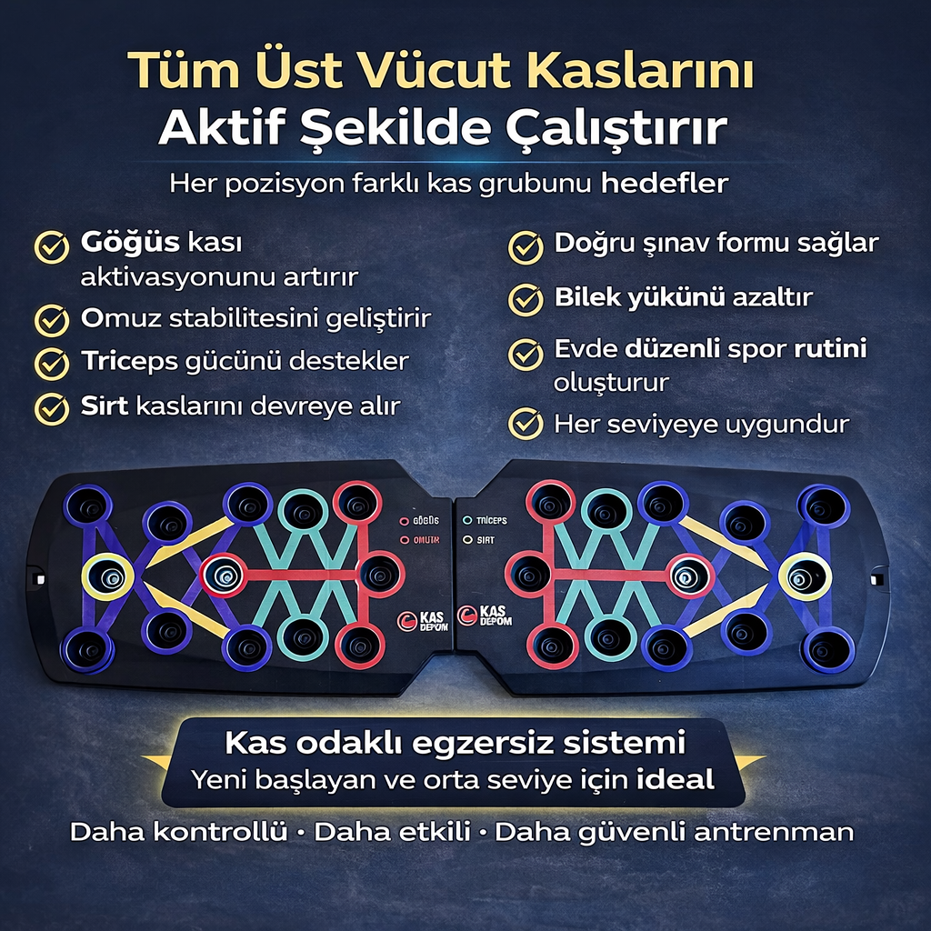 Kas Depom® Katlanabilir 20'si 1 Arada Şınav Tahtası | Çok Fonksiyonlu Fitness Kondisyon Aleti