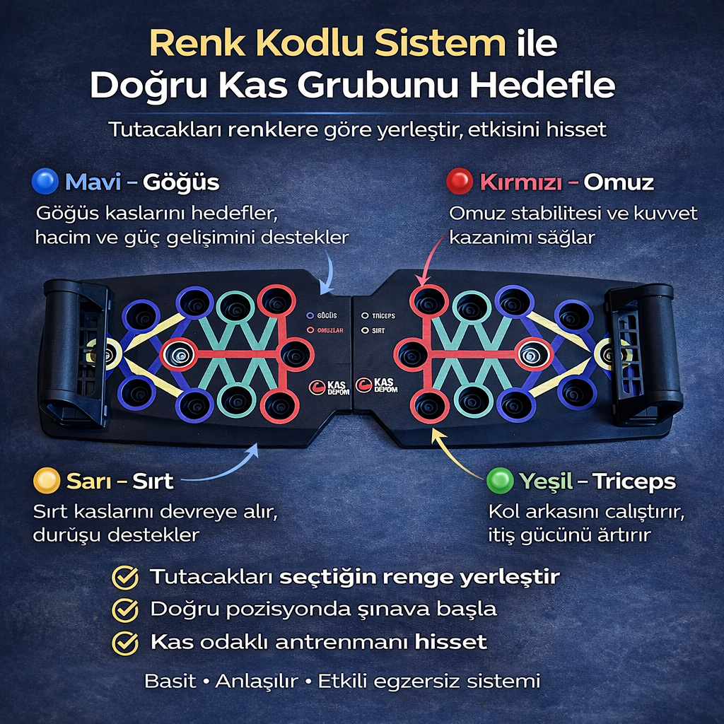 Kas Depom® Katlanabilir 20'si 1 Arada Şınav Tahtası | Çok Fonksiyonlu Fitness Kondisyon Aleti
