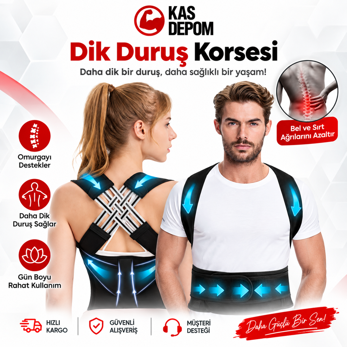 KAS DEPOM Dik Duruş Korsesi – Ayarlanabilir Omuz & Sırt Desteği