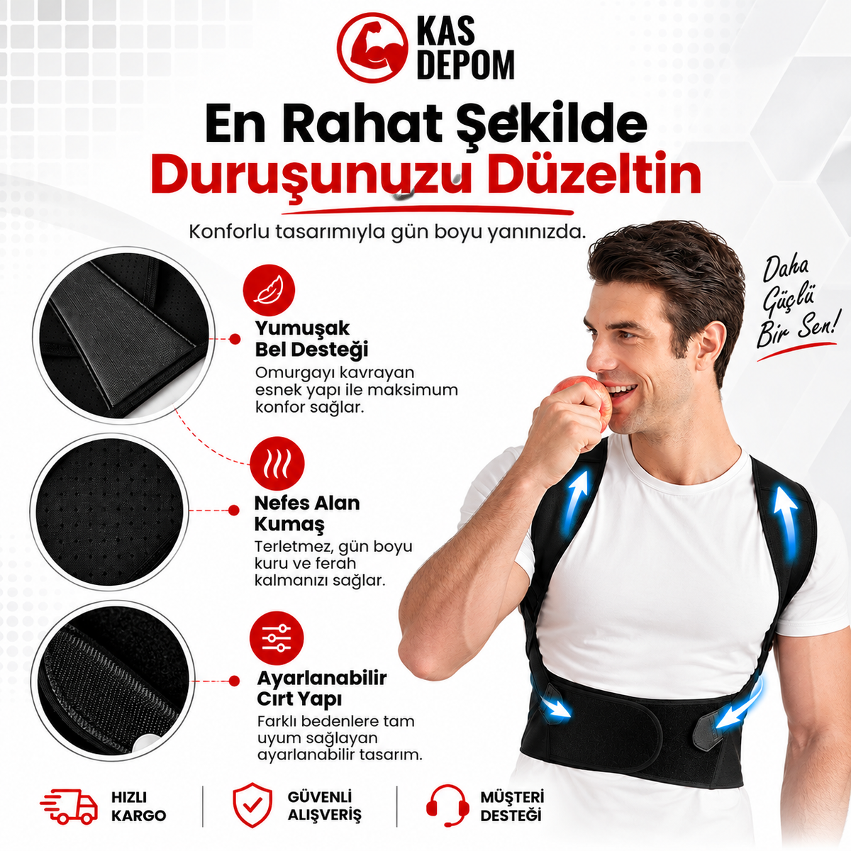 KAS DEPOM Dik Duruş Korsesi – Ayarlanabilir Omuz & Sırt Desteği